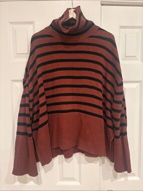 Gap Turtleneck Striped Drop-Shoulder Sweater in Brown and Black